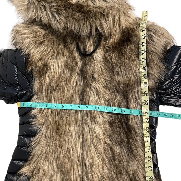 Nwt SNOWMAN NY Puffer Jacket Down Fill Faux Fur Black Long Coat Sz Medium - Picture 10 of 16